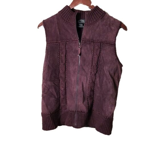 Designers Studio Originals Deep Burgundy Suede Leather Zip Vest Size Medium - Picture 1 of 6
